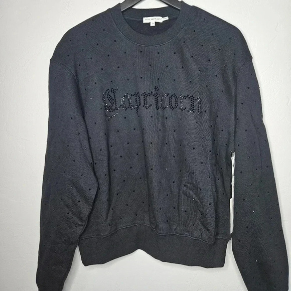 Good American Zodiac Embellished Crew Neck Sweater Capricorn NWT Black Crystals​ - Picture 7 of 15